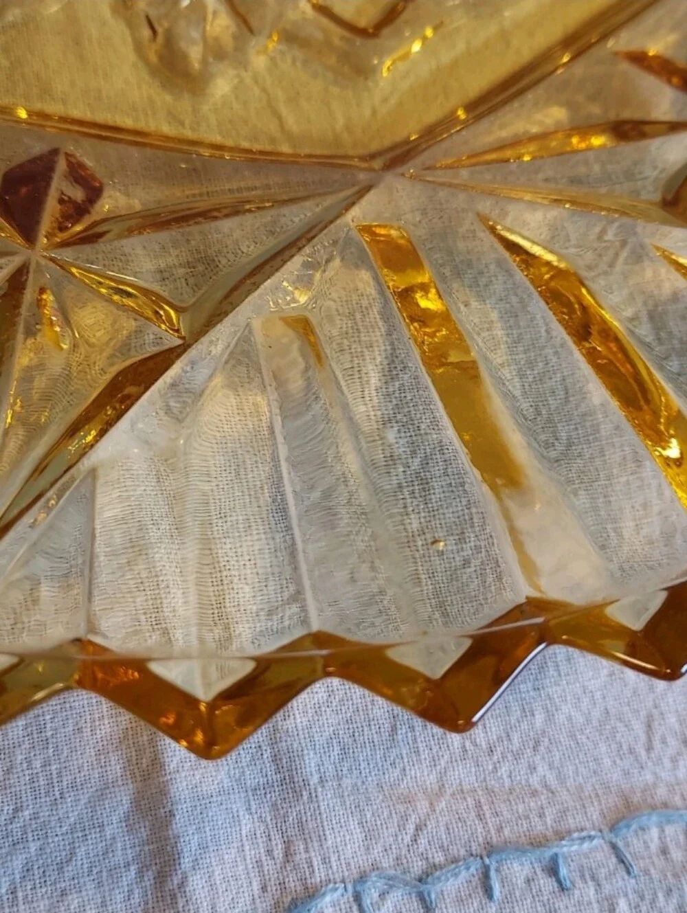 Vintage Federal Glass Serving Platter Plate Pioneer Yellow Amber Fruit 11 1/2